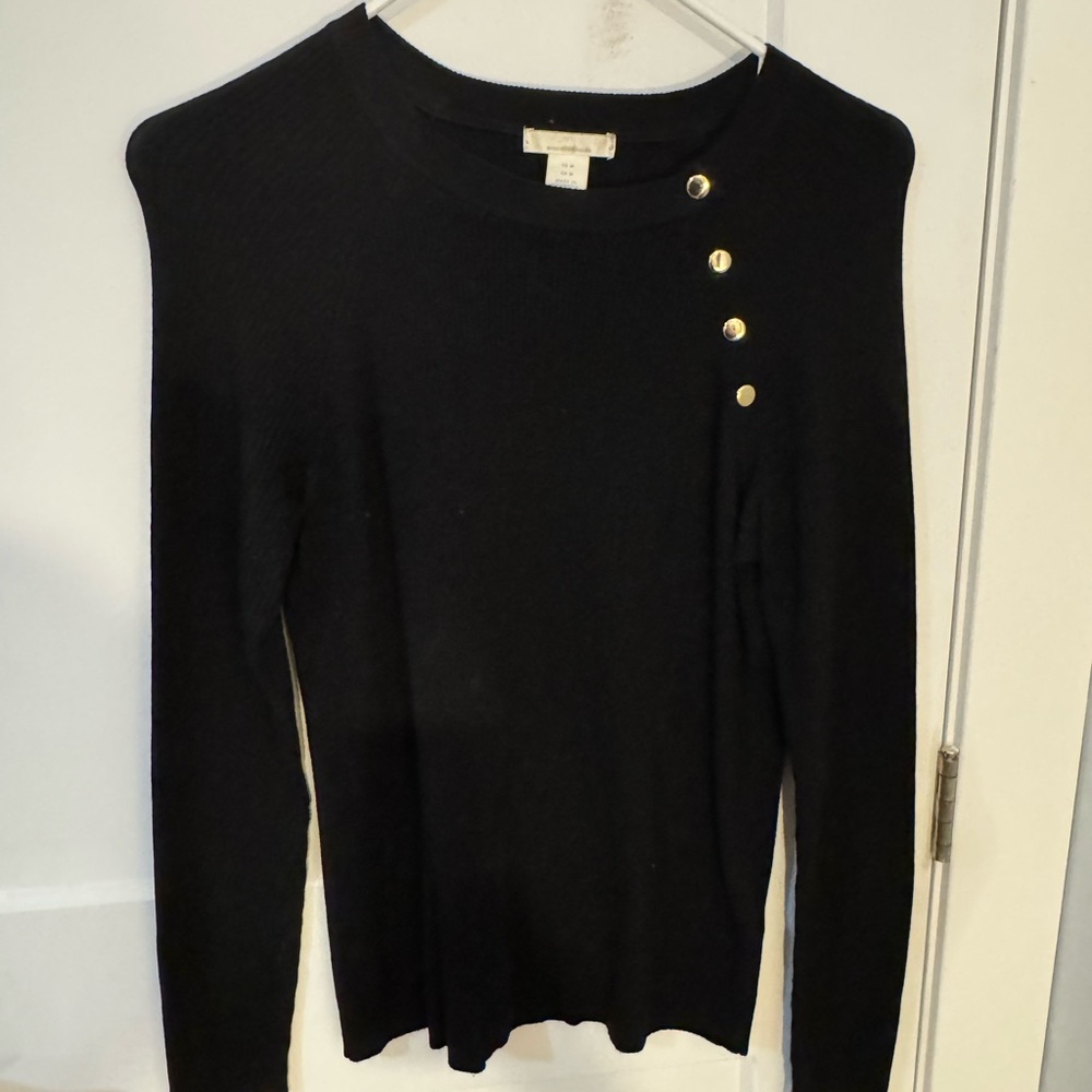Basic Editions Black Long Sleeve Knit with Gold Buttons